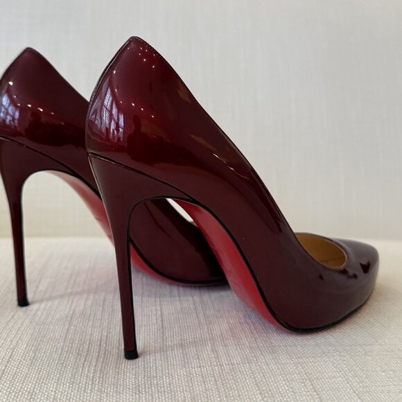 Christian Louboutin Fifi 120 Dark Red Burgundy Patent Heels - Picture 13 of 16